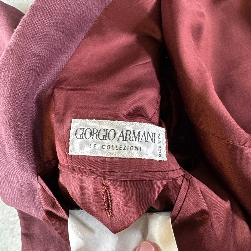 Giorgio Armani Blazer Mens 44 Burgundy Red Linen Sport Coat Made in Italy READ
